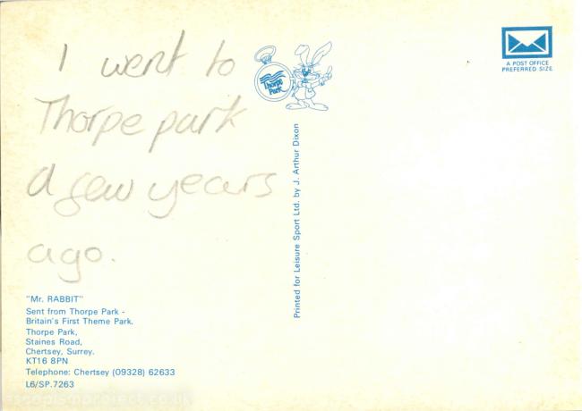 Back of Thorpe Postcard